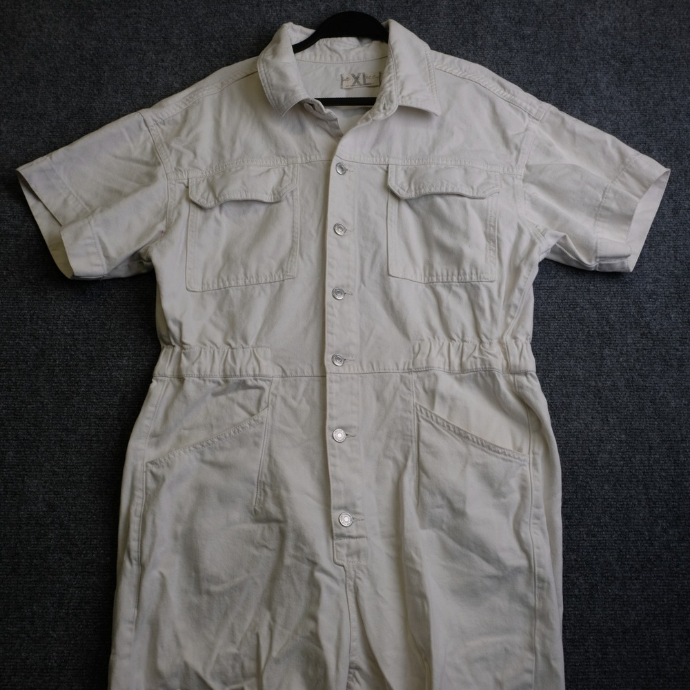Free People We The Free Marci Coveralls Jumpsuit Womens XL White Denim Utility